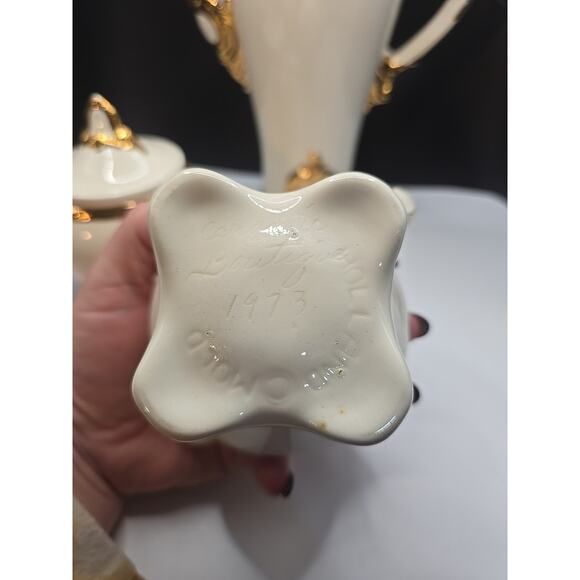 Vintage Holland Mold 5pc Off White Cream Coffee Tea Pot Creamer Sugar Set 1973 - Picture 5 of 7